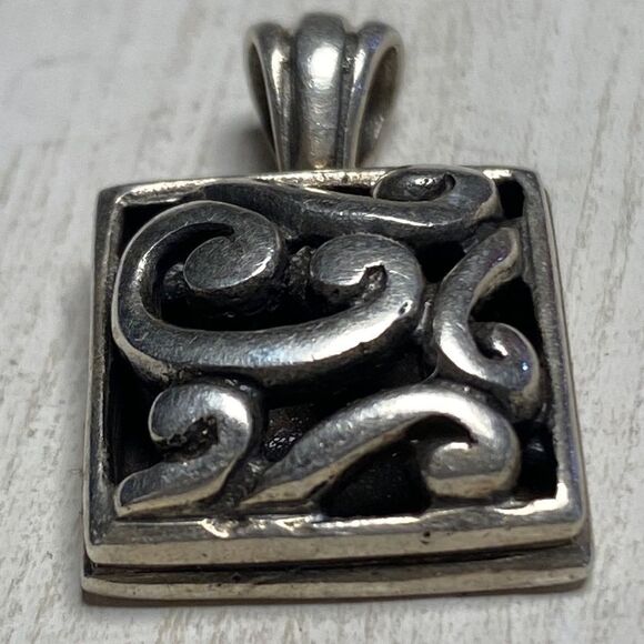 Silver Signed Barse Square Filigree Pendant - Picture 7 of 9